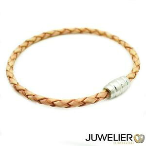 �y���������z�u���X���b�g�@�A�N�Z�T��?�@92519cm�x�[�W���u���X���b�gbracelet from beige genuine leather with magnetic closure from 925 silver, length 19cm