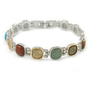 �y���������z�u���X���b�g�@�A�N�Z�T��?�@�J���t�����f�B�[�X�u���X���b�gplated alloy metal multicoloured semiprecious stones ladies magnetic bracelet