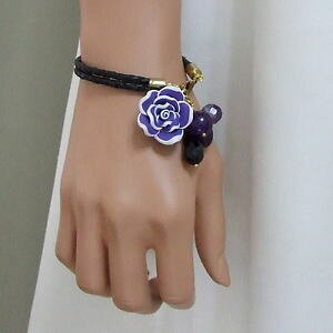�y���������z�u���X���b�g�@�A�N�Z�T��?�@���[�Y�u���X���b�g listingpurple rose charm genuine leather bracelet