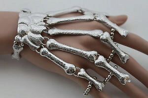 �y���������z�u���X���b�g�@�A�N�Z�T��?�@�p���f�v���^���^���J�f�ipara dama, de plata mueca pulsera metal cadena mano esclava anillos esqueleto