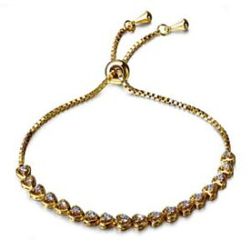 【送料無料】ブレスレット　アクセサリ—　クリアホワイトジルコンテニスハートブレスレットsparkle clear white zircon tennis gold plated adjustable heart bracelet jewelry