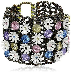 �y���������z�u���X���b�g�@�A�N�Z�T��?�@�W�����\���k�[�h�N���X�^���f�C�W�[�t�����[�r�[�Y���C�h�X�g���b�`�u���X���b�gbetsey johnson girlie grunge crystal daisy flower bead stretch wide bracelet