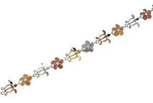 yzuXbg@ANZT?@AWFggR[vAuXbgen argent sterling 925 tricolore hawaen plumeria fleur tortue bracelet 7 14