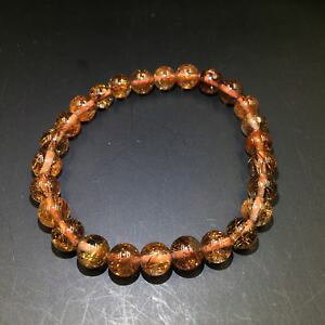 yzuXbg@ANZT?@`SuXbgnatural copper rutilated quartz round beads crystal elastic bracelet 8mm