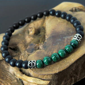 �y���������z�u���X���b�g�@�A�N�Z�T��?�@�}���J�C�g�}�b�g�I�j�L�X�m���[���u���X���b�g�A���W�F���g�X�^�[�����Ocalme malachite mat onyx noir bracelet argent sterling fleur de lis breloque 252