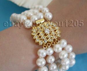 yzuXbg@ANZT?@zCgEhp[uXbgWRNXv4rows genuine natural 9mm white round pearl bracelet zircon clasp f1165