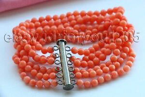 �y���������z�u���X���b�g�@�A�N�Z�T��?�@�s���N�u���X���b�g�V���o�[8 6rows genuine natural 5mm pink round coral bracelet 925silver f2869