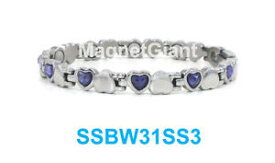 【送料無料】ブレスレット　アクセサリ—　ステンレスシルバーshiny silver with purple crystals women magnetic stainless steel heart bracelet