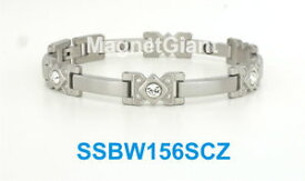 【送料無料】ブレスレット　アクセサリ—　czステンレスリンクsilver women high power magnetic stainless steel link bracelet with cz