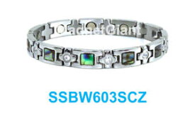 【送料無料】ブレスレット　アクセサリ—　アワビシェルシルバークリアステンレススティールブレスレットabalone shell silver clear crystals women magnetic stainless steel bracelet