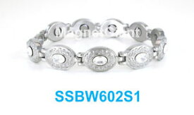 【送料無料】ブレスレット　アクセサリ—　ステンレスリンクシルバーoval silver with clear crystals women magnetic stainless steel link bracelet