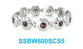 【送料無料】ブレスレット　アクセサリ—　ステンレスリンククリスタルpurple crystals on silver flowers women magnetic stainless steel link bracelet