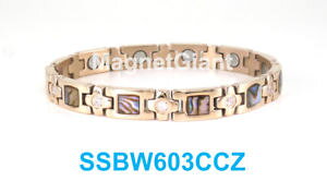 �y���������z�u���X���b�g�@�A�N�Z�T��?�@�A���r�V�F���X�e�����Xabalone shell rose gold clear crystals women magnetic stainless steel bracelet