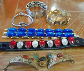 【送料無料】ブレスレット　アクセサリ—　ロットビンテージブレスレットlot 6 vintage bracelets fancy stones, leather, metal silver v486