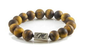 【送料無料】ブレスレット　アクセサリ—　マットタイガーアイブレスレットスターリングシルバービーズカスタムmatte tiger eye gemstone bracelet large 12mm with sterling silver bead custom