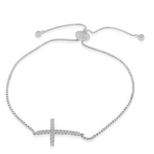 yzuXbg@ANZT?@X^[OVo[NXAWX^u`F[NAuXbg925 sterling silver clear cz religious cross adjustable chain bracelet, 9