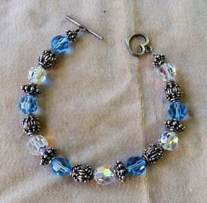 �y���������z�u���X���b�g�@�A�N�Z�T��?�@�X�^�[�����O�p�[��925 sterling transparent blau strass metall perle 216cm en verschluss