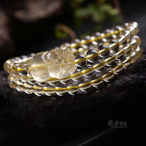 yzuXbg@ANZT?@VgEhr[YuXbg3rows natural citrine quartz crystal round beads gragon pi xiu bracelet 6mm aaa