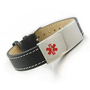 �y���������z�u���X���b�g�@�A�N�Z�T��?�@�u���X���b�g�X�`�[���v���[�gmyiddr leather medical id bracelet, steel id plate