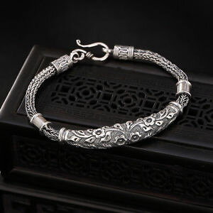 yzuXbg@ANZT?@X^[OVo[vG{Xp^[re[Wp[\ieBuXbg925 sterling silver plum embossed pattern vintage personality woven bracelet