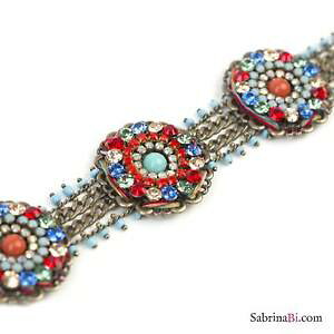 �y���������z�u���X���b�g�@�A�N�Z�T��?�@�u���X���b�g�r���e�[�W���E���h listingfilli bijoux bracelet brass vintage with elements round crystals multicoloured