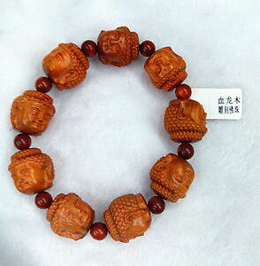 �y���������z�u���X���b�g�@�A�N�Z�T��?�@�r�[�Y�u���X���b�g20mm mans nice natural raja kayu wood buddha beads bracelet buddha head design