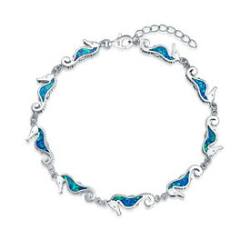 【送料無料】ブレスレット　アクセサリ—　blingジュエリー925オパールタツノオトシゴチャームブレスレットbling jewelry 925 silver synthetic blue opal seahorse charm bracelet