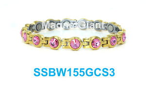 �y���������z�u���X���b�g�@�A�N�Z�T��?�@316�|���h�s���N�e�j�X�X�e�����X�S�[���hpink crystals women tennis magnetic 316l stainless steel gold bracelet