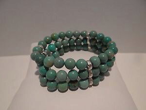 �y���������z�u���X���b�g�@�A�N�Z�T��?�@�X�g�����h�O���[���^�[�R�C�Y�X�g���b�`�u���X���b�gartisan crafted 3strand green turquoise stretch bracelet