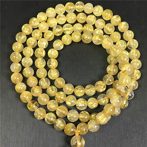 yzuXbg@ANZT?@uXbg``^1086mm}natural crystal bracelet gold rutilated quartz titanium 108 beads 6mm mala
