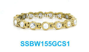 �y���������z�u���X���b�g�@�A�N�Z�T��?�@�e�j�X�N���A�X�e�����X�X�`�[�������N�u���X���b�g�S�[���hclear crystals women tennis magnetic 316l stainless steel link gold bracelet