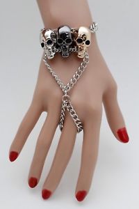 最高級のスーパー ブレスレット　アクセサリ―　ブレスレットゴシックwomen skull bracelet gothic fashion hand chains slave ring silver metal biker