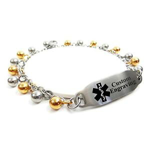 �y���������z�u���X���b�g�@�A�N�Z�T��?�@�u���X���b�g�X�`�[���h���b�vmyiddr womens medical id bracelet with engraving 316l 2mm steel drops