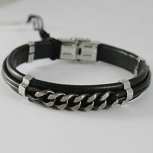 yzuXbg@ANZT?@XeXX`[re[WuXbg`F[Ustainless steel vintage gourmette bracelet with leather, 4us by cesare paciotti