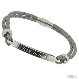 【送料無料】ブレスレット　アクセサリ—　グレースチールバーブレスレットgrey mens personalised steel bar id identity leather bracelet free engraving uk