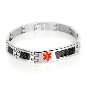�y���������z�u���X���b�g�@�A�N�Z�T��?�@�����Y�u���X���b�g�J�X�^���J�[�{���X�`�[�������Nmyiddr mens medical bracelet custom engraving, 316l carbon steel link