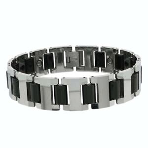 �y���������z�u���X���b�g�@�A�N�Z�T��?�@�^���O�X�e���g�[���o�[�����N�u���X���b�gmen women 16mm tungsten carbidewide two tone h bar link magnetic bracelet