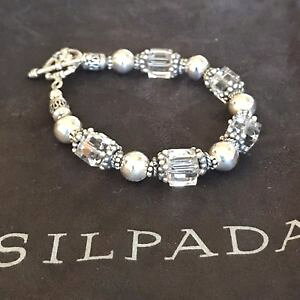 �y���������z�u���X���b�g�@�A�N�Z�T��?�@�X�^�[�����O�V���o�[�X�����t�X�L�[�N���X�^���r�[�Y�u���X���b�g�h��silpada sterling silver swarovski crystal bead toggle bracelet b1147 86