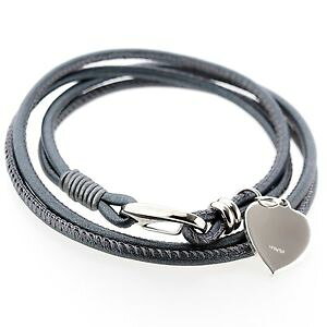 �y���������z�u���X���b�g�@�A�N�Z�T��?�@�m���[���i�b�p�u���X���b�g�A���W�F���gfemmes gris noir blanc cuir nappa bracelet argent 925 coeur breloque grav