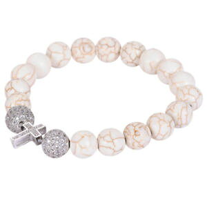 yzuXbg@ANZT?@zCg^[RCYr[YNXuXbg20xstretchable sideways cross bracelet with white turquoise beads amp; cryst c5t1