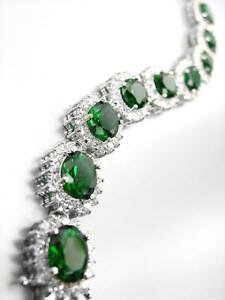 �y���������z�u���X���b�g�@�A�N�Z�T��?�@�I���r�A���R�o�[�hfantastico 18kt placcato oro bianco ovale verde smeraldo cristalli maglie