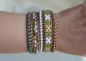 �y���������z�u���X���b�g�@�A�N�Z�T��?�@�r�[�Y�u���X���b�g�n���h���C�h�r�[�Y���b�vgreen five wrap bracelet handmade beads on leather beaded 35253625 by yevga