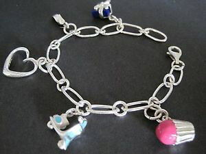 �y���������z�u���X���b�g�@�A�N�Z�T��?�@�X�^�[�����O�V���o�[�����N�J���t���^�X�R�`�F�[���u���X���b�gsterling silver 925 link chain bracelet with colorful charms taxco mex women