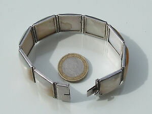 �y���������z�u���X���b�g�@�A�N�Z�T��?�@�p�[���V���o�[�u���X���b�gbeautiful bracelet old mother of pearl and silver2,5cm x 18,5cm51,2gr weight
