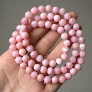 �y���������z�u���X���b�g�@�A�N�Z�T��?�@�s���N�p�E�_�[�I�p�[���N���X�^�����E���h�r�[�Y�u���X���b�g�N���A8mm genuine natural pink powder opal crystal round clear beads bracelet aaa