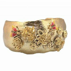 �y���������z�u���X���b�g�@�A�N�Z�T��?�@�hk�C�G���[�S�[���h���b�L�G�i�����{�w�~�A���J�t�u���X���b�gde buman 14k yellow gold plated flowers amp; enamel bees bohemian cuff bracelet