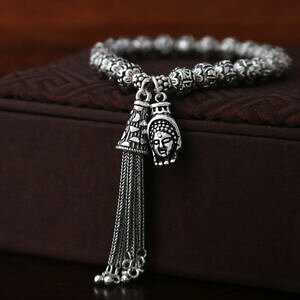 yzuXbg@ANZT?@nr[Y^bZuXbgsterling silver om mani padme hum beads buddha hand tassel bracelet gift a2908