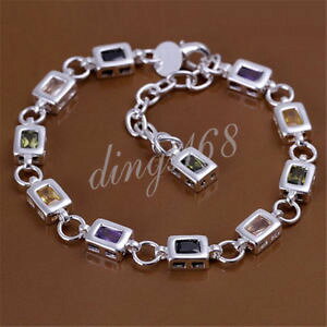�y���������z�u���X���b�g�@�A�N�Z�T��?�@�j���[listing18k�z���C�g�S�[���h�n�C�|�A�����Q���u���X���b�gz920 listing18k white gold filled hypoallergenic square colorful crystal bracelet z920