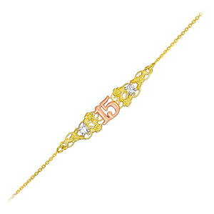 �y���������z�u���X���b�g�@�A�N�Z�T��?�@�S�[���h�u���X���b�g15 aos quinceaera filigree 14k tritone gold cz bracelet