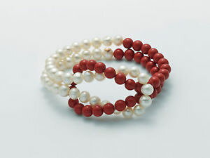 �y���������z�u���X���b�g�@�A�N�Z�T��?�@miluna�u���X���b�g�R�[�������b�hpbr2439miluna bracelet woman pearls and agglomeration coral red reference pbr2439